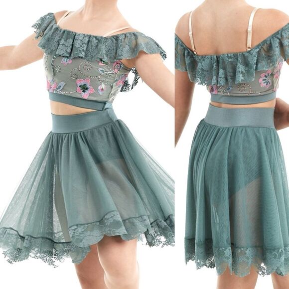 WEISSMAN Dance Costume 2 piece Sage green When We Were Young 11027 LC-large chil - Picture 1 of 14